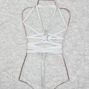 Savage X Fenty White Floral Cupless Bra Body‎ Harness Strap One size Adjustable